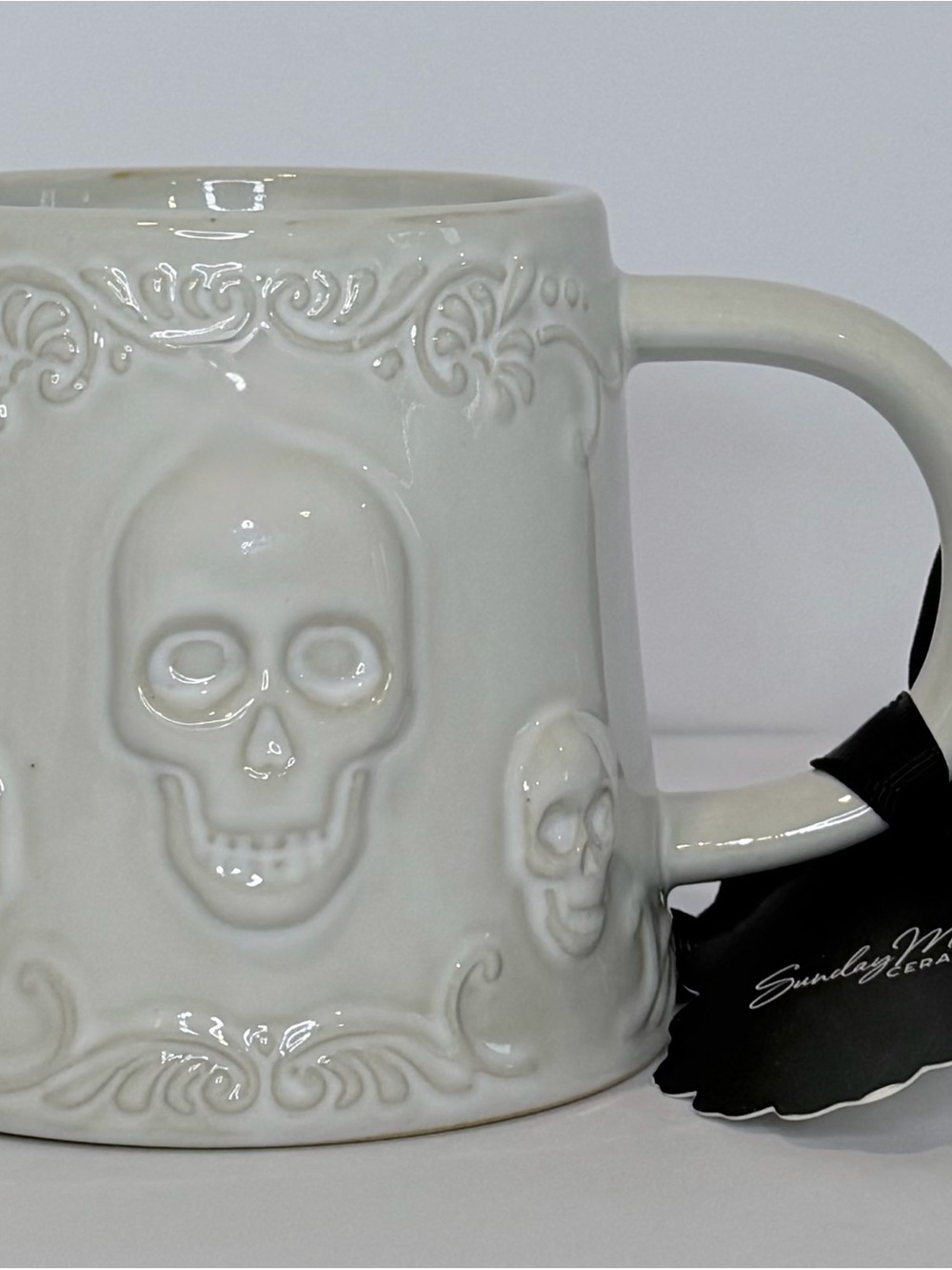 White Embossed Skull Ceramics Coffee Mug